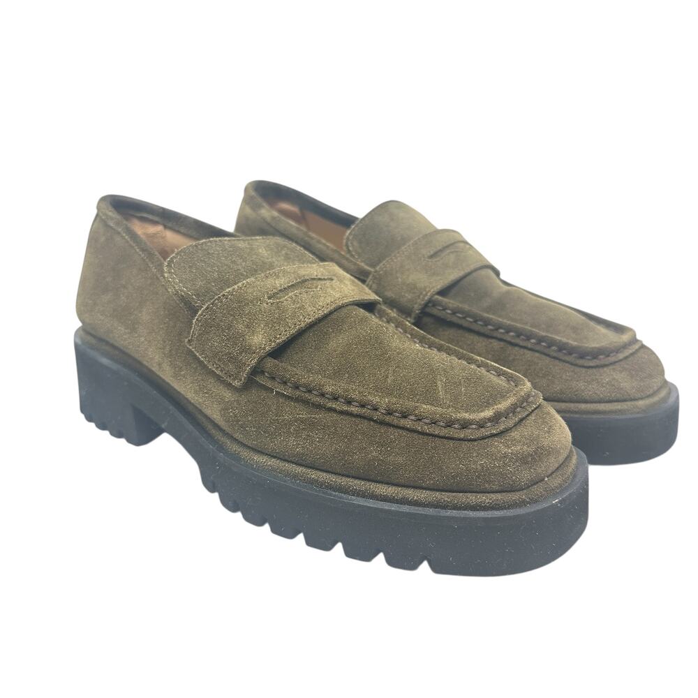 275 Central Penny Loafers Flats Suede Olive Green Brown Size 37.5 US 7.5